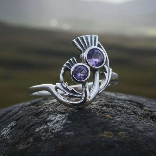 Adairia Scottish Thistle Amethyst Ring in Sterling Silver — view 6