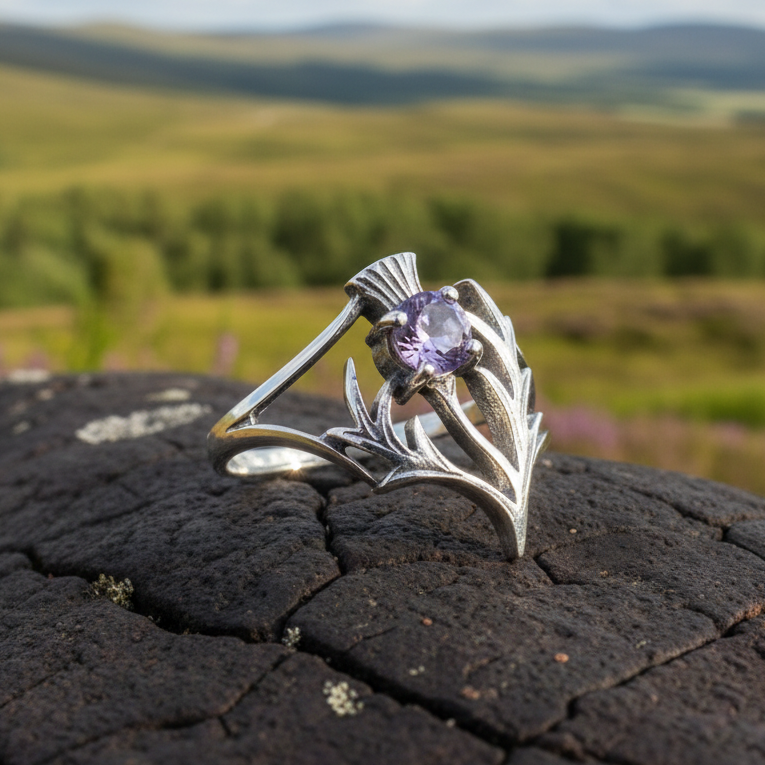 Abhainn Scottish Thistle Amethyst Ring