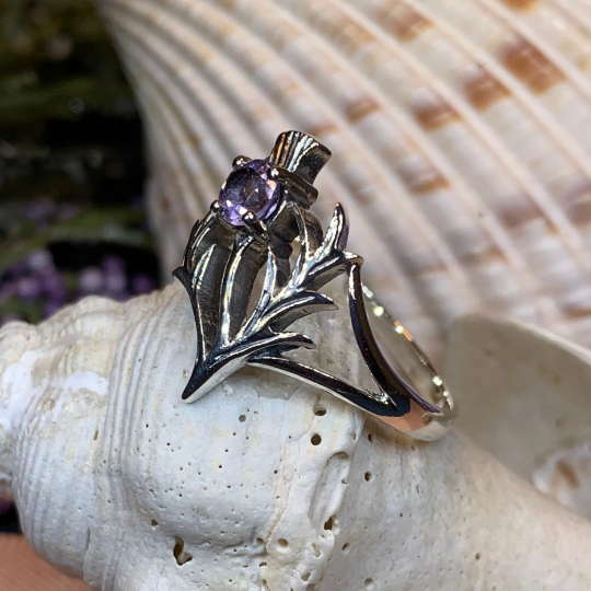 Abhainn Scottish Thistle Amethyst Ring — view 4