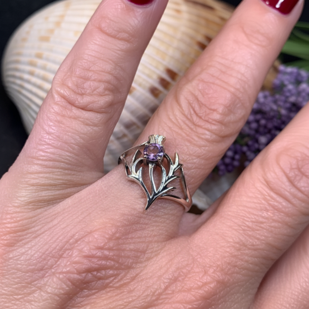 Abhainn Scottish Thistle Amethyst Ring — view 8