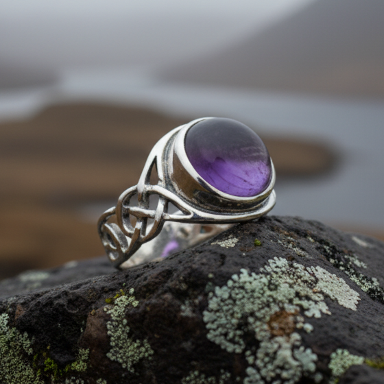 Faye Celtic Knot Amethyst Ring in Sterling Silver
