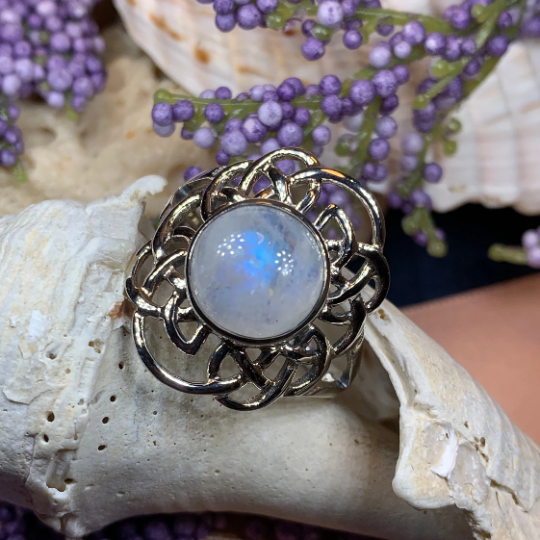 Luna Celtic Knot Moonstone Ring in Sterling Silver — view 3