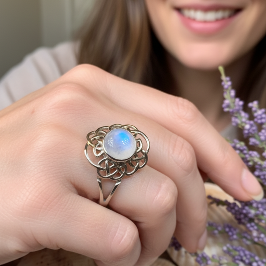 Luna Celtic Knot Moonstone Ring in Sterling Silver