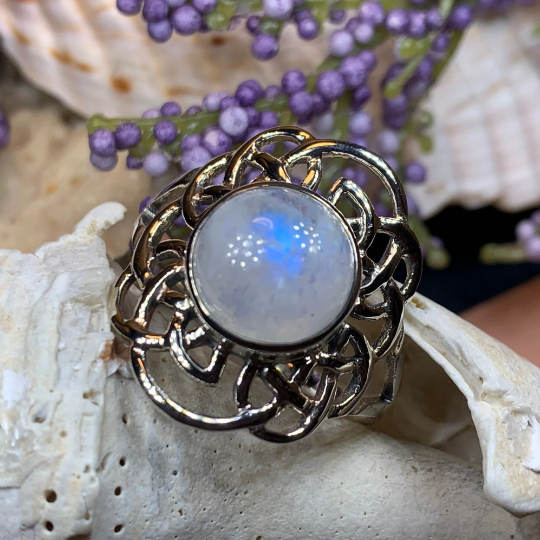 Luna Celtic Knot Moonstone Ring in Sterling Silver — view 5
