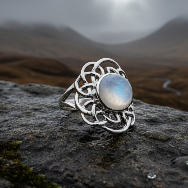 Luna Celtic Knot Moonstone Ring in Sterling Silver — view 4