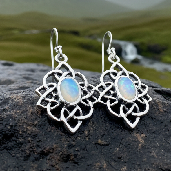 Sybil Celtic Knot Mother of Pearl Earrings in Sterling Silver