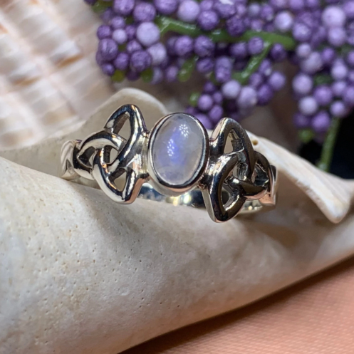 Damask Trinity Knot Moonstone Ring in Sterling Silver — view 6