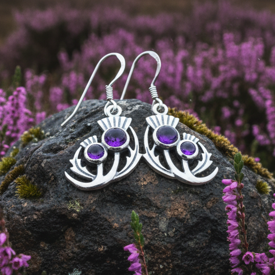 Bonnie Thistle Amethyst Earrings in sterling silver