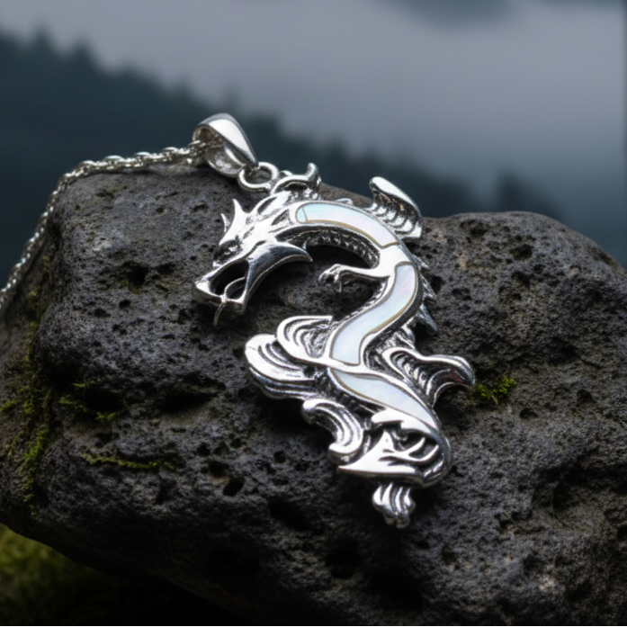 Bluefire Dragon Necklace in Sterling Silver — view 3