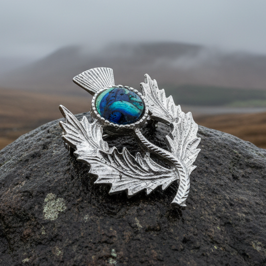Pewter Heathergems Thistle Brooch - Handmade in Scotland