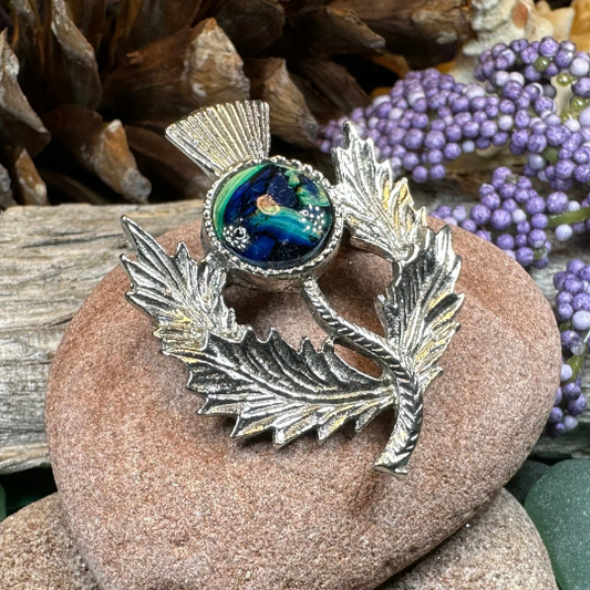 Pewter Heathergems Thistle Brooch - Handmade in Scotland — view 4