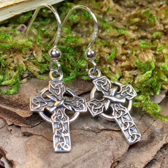 Dove Celtic Cross Earrings in sterling silver