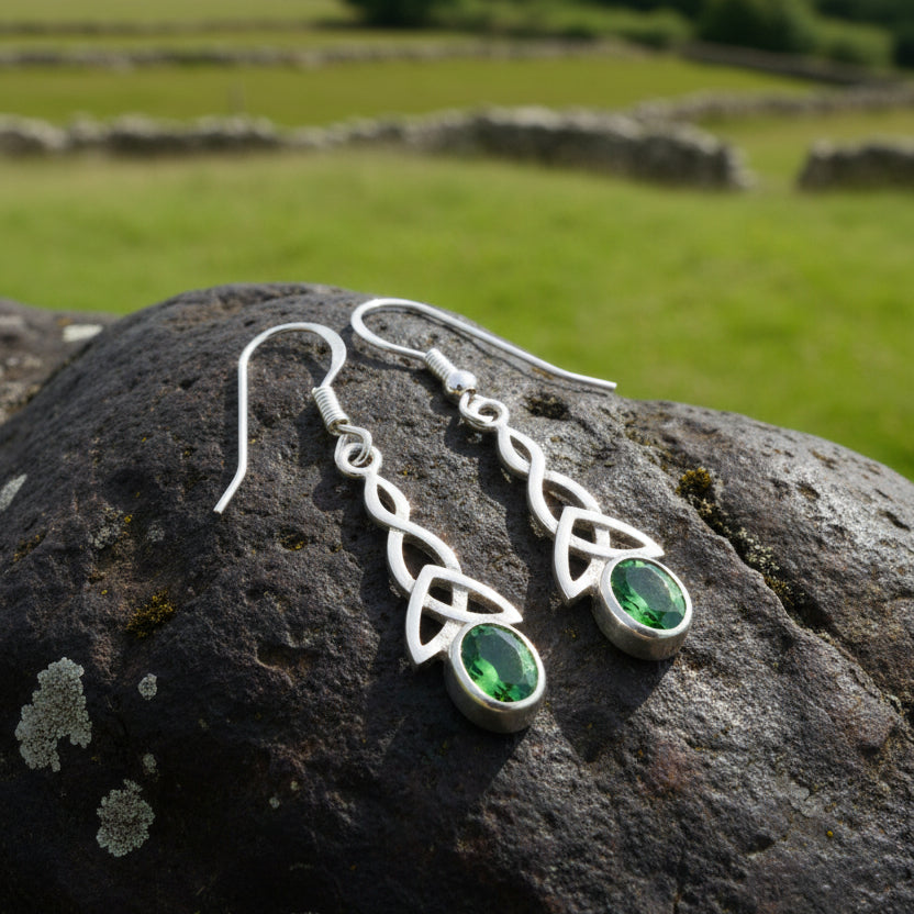 Celtic Trinity Knot Crystal Earrings in Sterling Silver — view 7