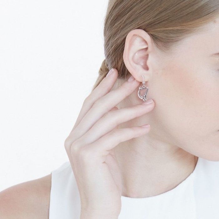 Sarai Irish Harp Earrings in Sterling Silver — view 6