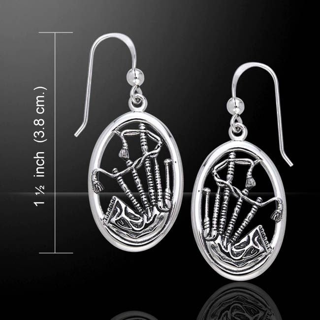 Celtic Bagpipes Earrings in Sterling Silver — view 6