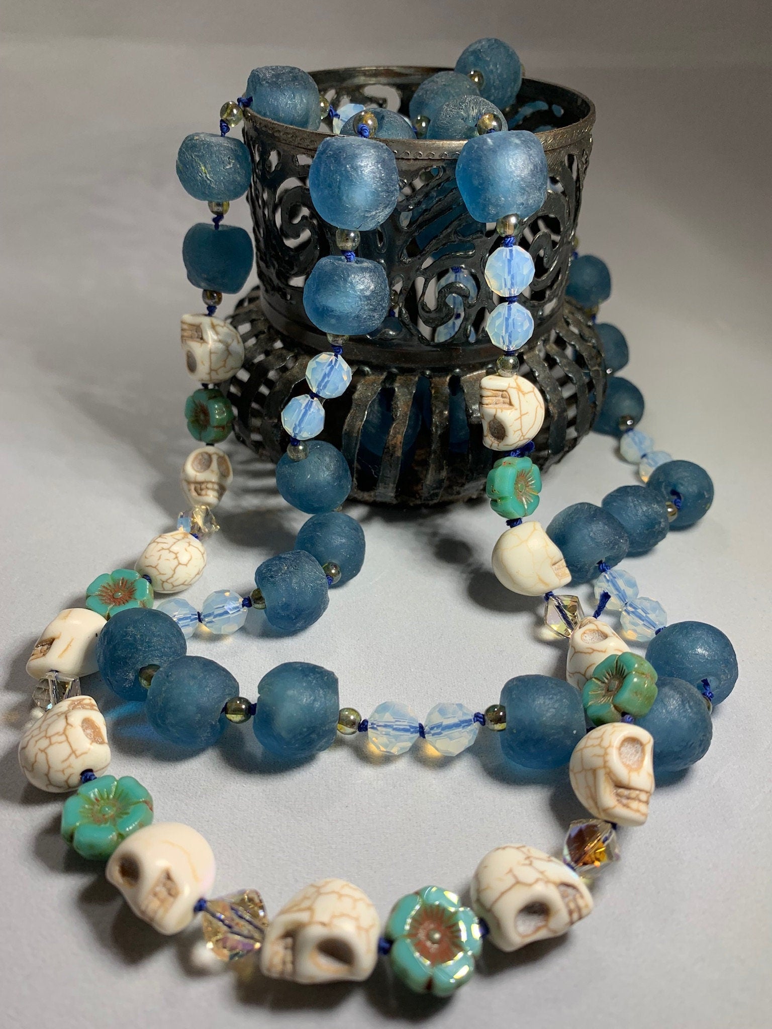 Long Beaded Necklace, Hand Knotted Jewelry, Beach Glass Jewelry, Boho Jewelry, Yoga Jewelry, Art Deco Necklace, Crystal Necklace, Graduation