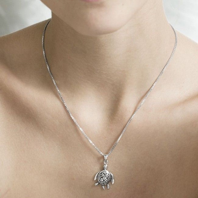 Blue Celtic Turtle Necklace in Sterling Silver