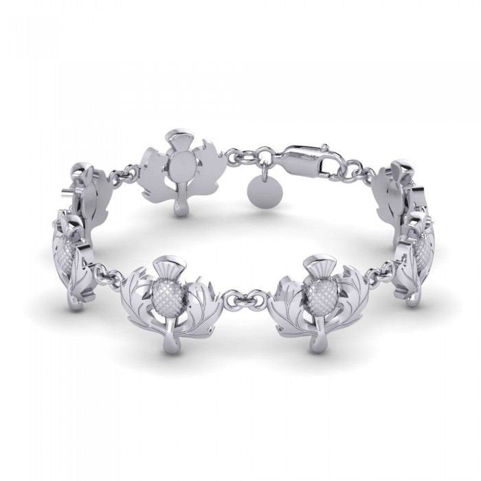 Cheerful Scottish Thistle Bracelet in Sterling Silver — view 6