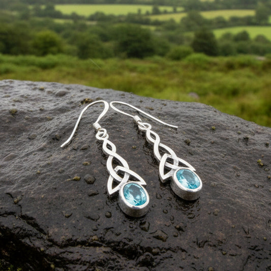 Celtic Trinity Knot Crystal Earrings in Sterling Silver — view 6