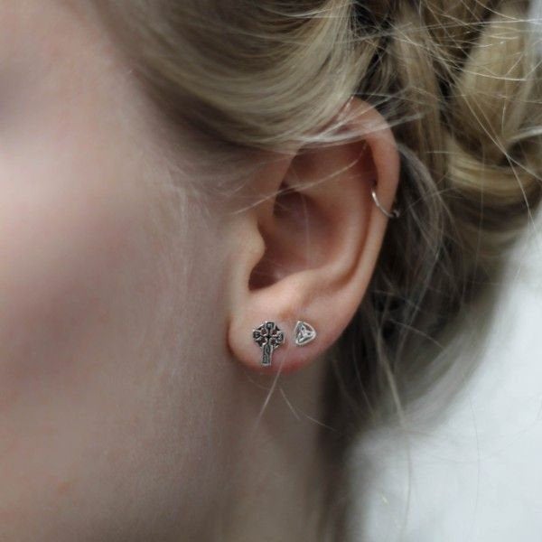 Celtic Cross Stud Earrings in Sterling Silver — view 2