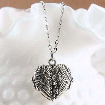 Angel Wings Silver Locket Necklace