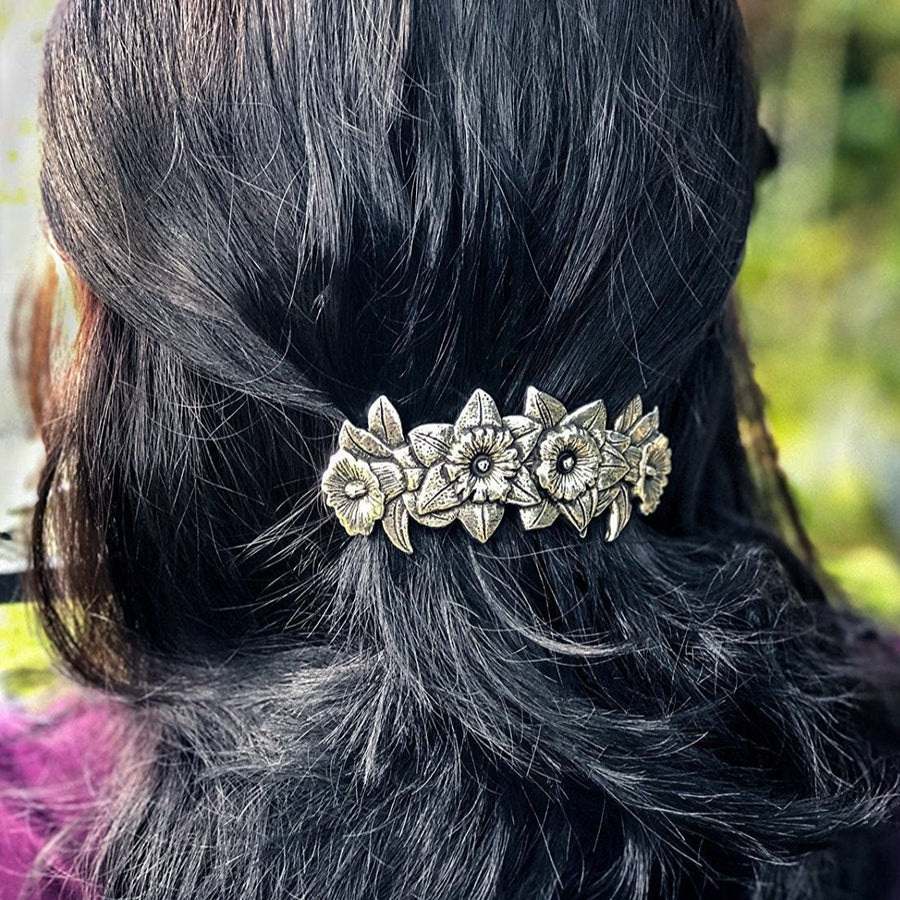 Daffodil Hair Clip, Celtic Barrette, Flower Jewelry, Welsh Jewelry, Friendship Gift, Wiccan Jewelry, Wales Jewelry, Nature Barrette