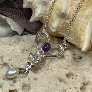 Celtic Heart Necklace, Scotland Jewelry, Love Knot Jewelry, Mackintosh Jewelry, Anniversary Gift, Amethyst Necklace, Art Deco Jewelry