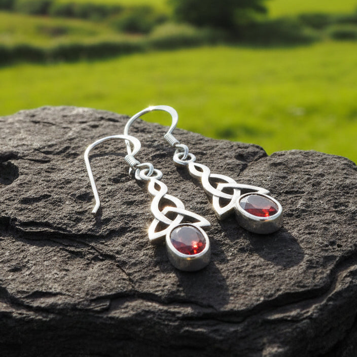 Celtic Trinity Knot Crystal Earrings in Sterling Silver — view 4
