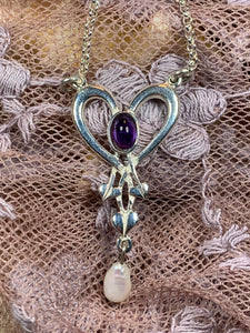 Celtic Heart Necklace, Scotland Jewelry, Love Knot Jewelry, Mackintosh Jewelry, Anniversary Gift, Amethyst Necklace, Art Deco Jewelry