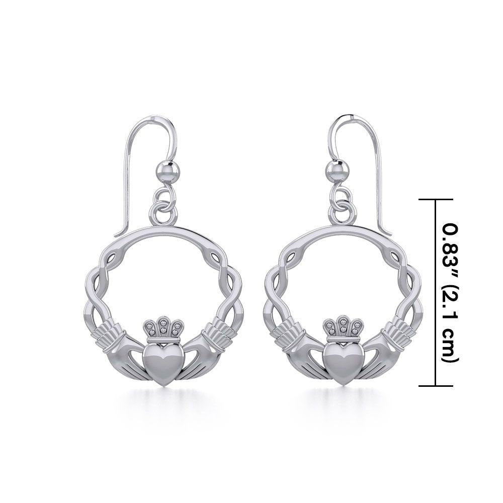 Traditional Irish Claddagh earrings symbolizing love, loyalty and friendship. Sterling silver Irish jewelry Celtic Crystal Designs