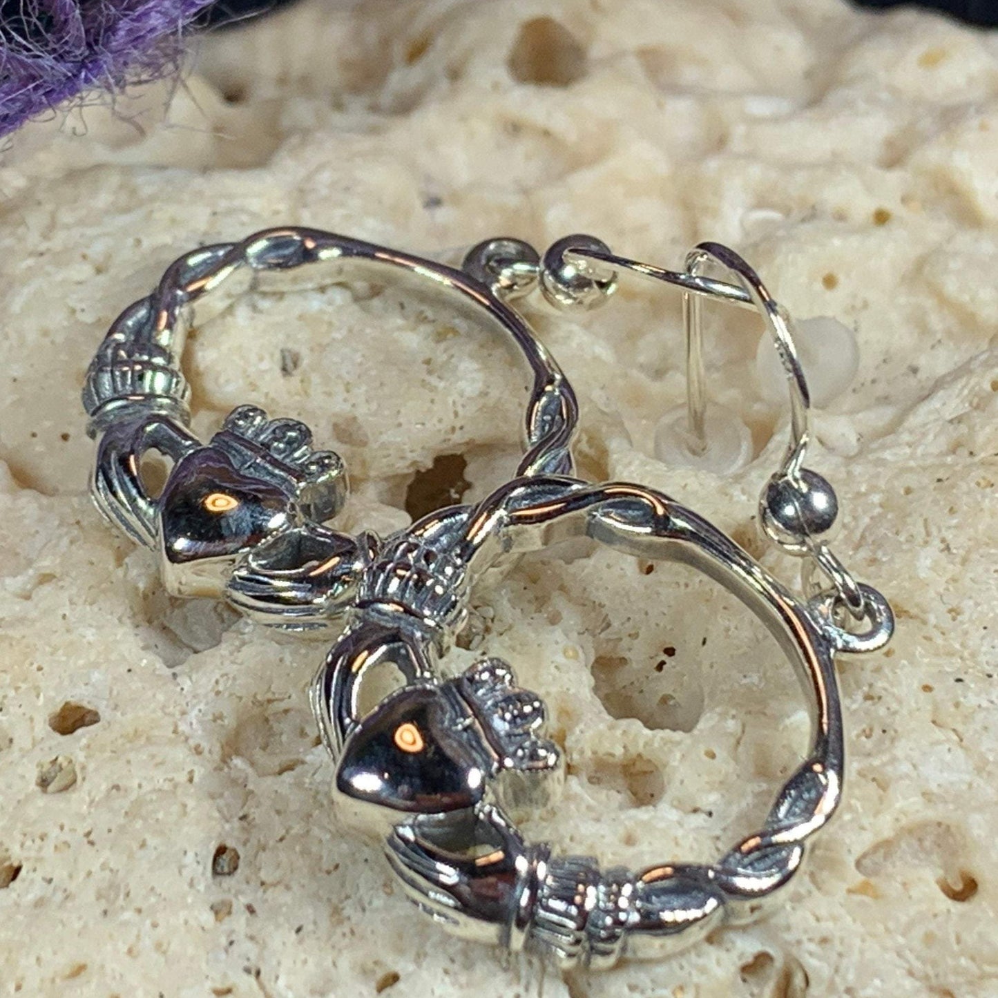 Traditional Irish Claddagh earrings symbolizing love, loyalty and friendship. Sterling silver Irish jewelry Celtic Crystal Designs