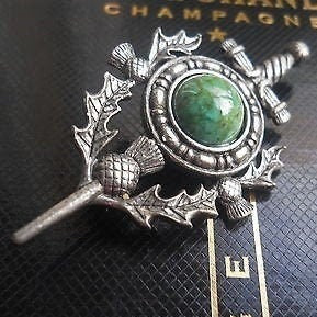 Load image into Gallery viewer, Thistle Sword Kilt Pin, Celtic Jewelry, Groom Gift, Outlander Jewelry, Bagpiper Gift, Irish Dance Gift, Wife Gift, Wiccan Jewelry
