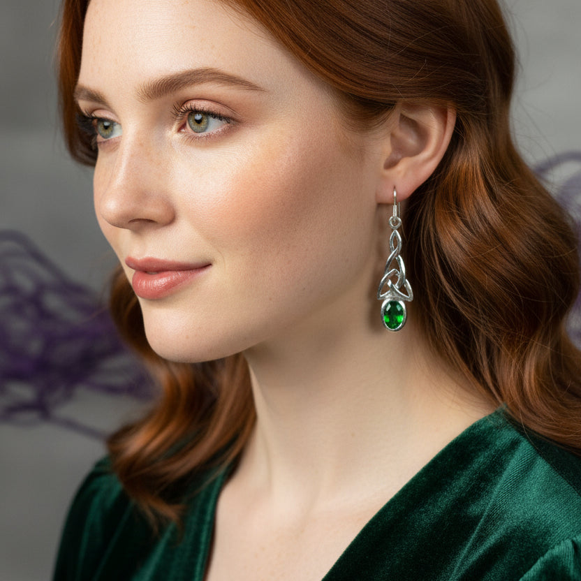 Celtic Trinity Knot Crystal Earrings in Sterling Silver