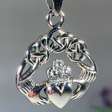 Load image into Gallery viewer, Traditional Irish Claddagh necklace symbolizing love, loyalty and friendship. Sterling silver Irish jewelry Celtic Crystal Designs
