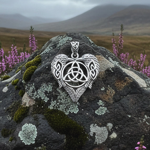 Celtic Raven Lovers Necklace in Sterling Silver — view 8
