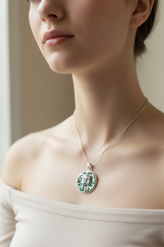 Black Forest Green Man Necklace in Sterling Silver