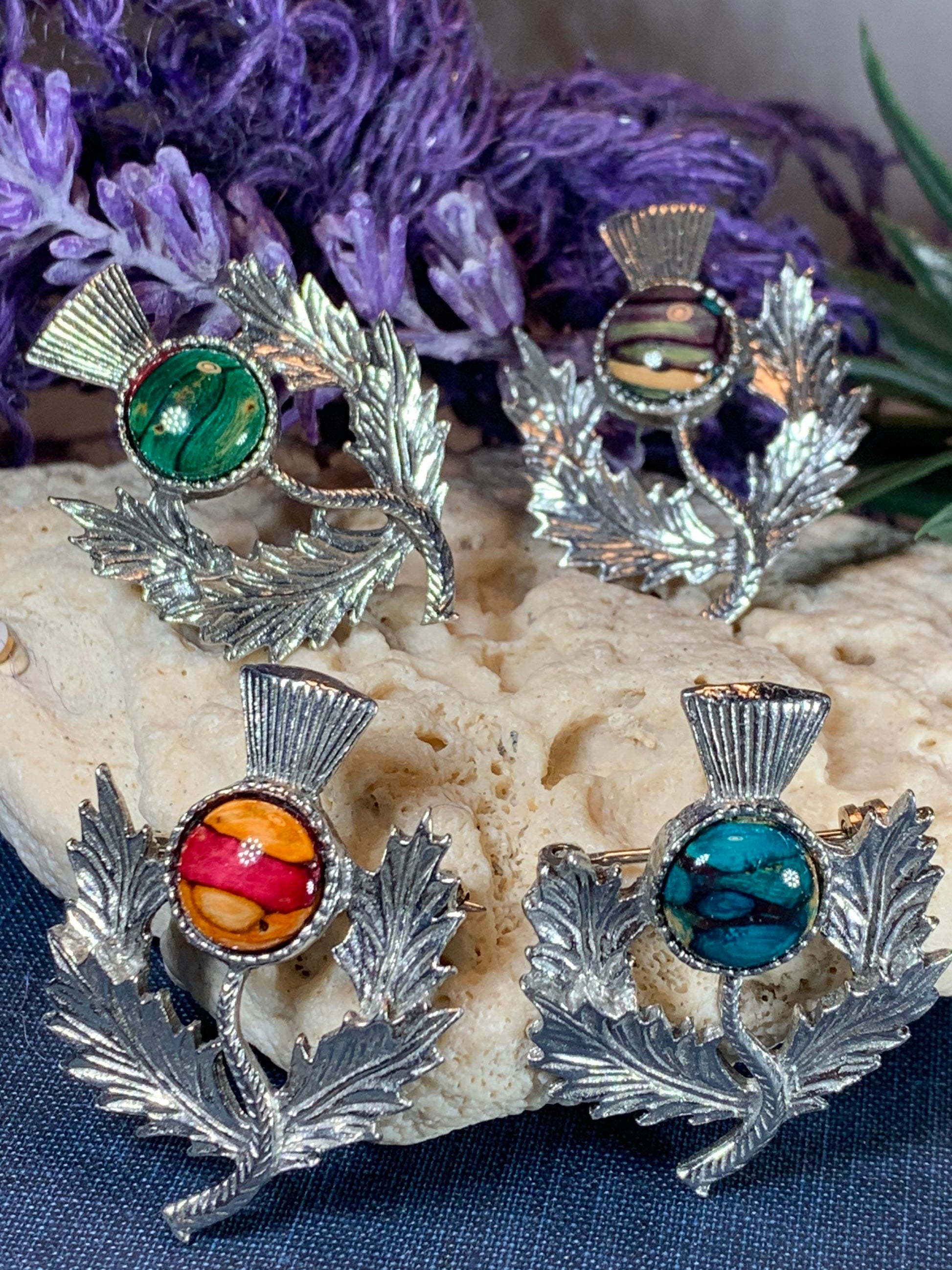 Pewter Heathergems Thistle Brooch - Handmade in Scotland — view 7