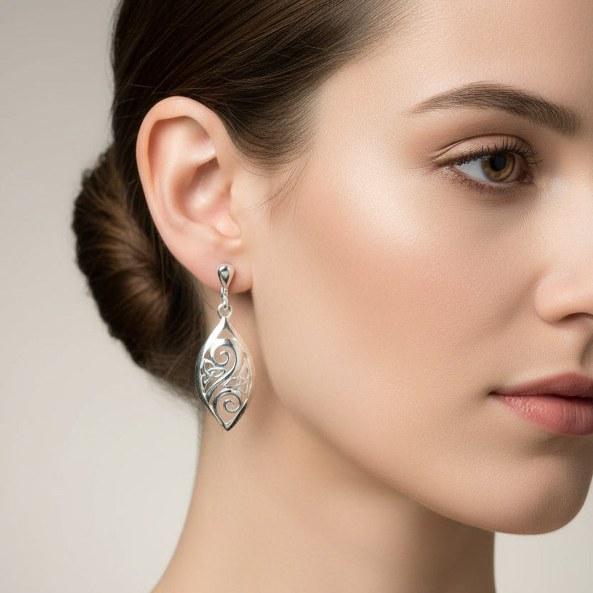 Marquise Trinity Knot Leverback Earrings - Made in Ireland