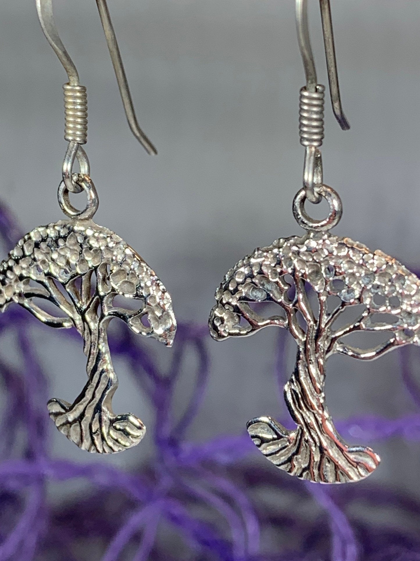 Sterling Silver Tree of Life Earrings — view 2