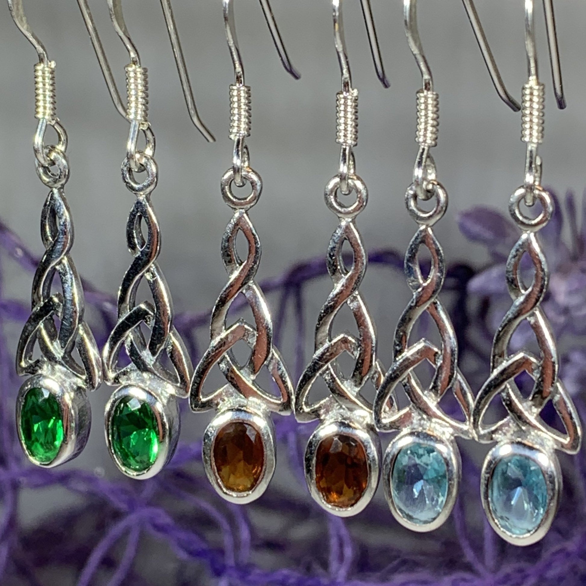 Celtic Trinity Knot Crystal Earrings in Sterling Silver — view 5