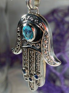 Hamsa Hand Necklace, Celtic Jewelry, Evil Eye Jewelry, Yoga Jewelry, Iolite Jewelry, Protection Jewelry, Hand Jewelry, Yoga Gift