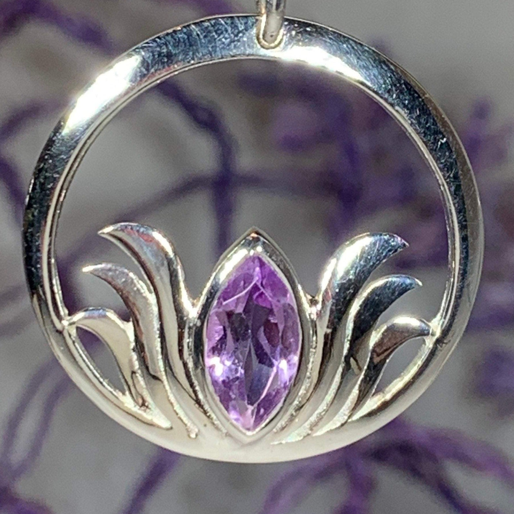 Lotus Amethyst Necklace in sterling silver