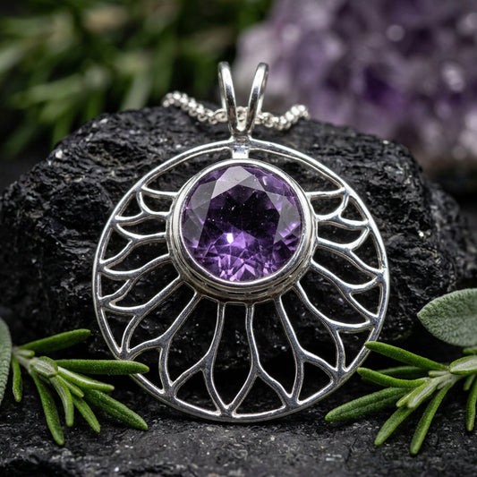 Amethyst Lotus Flower Necklace — view 3