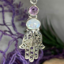 Load image into Gallery viewer, Hamsa Hand Moonstone Necklace
