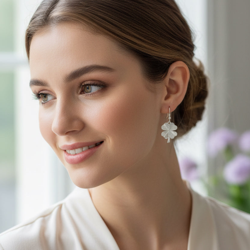 Wee Shamrock Silver Earrings — view 3