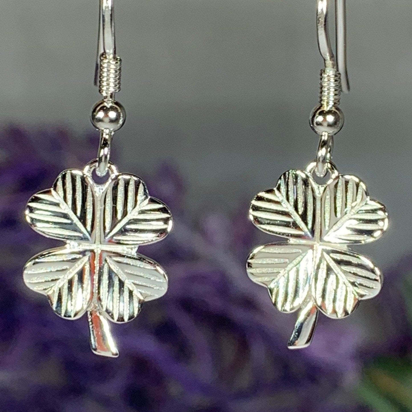 Wee Shamrock Silver Earrings — view 4