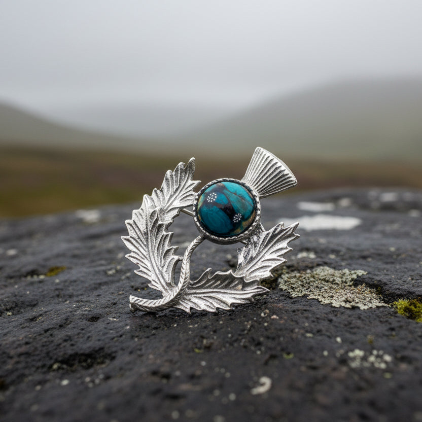 Pewter Heathergems Thistle Brooch - Handmade in Scotland — view 6