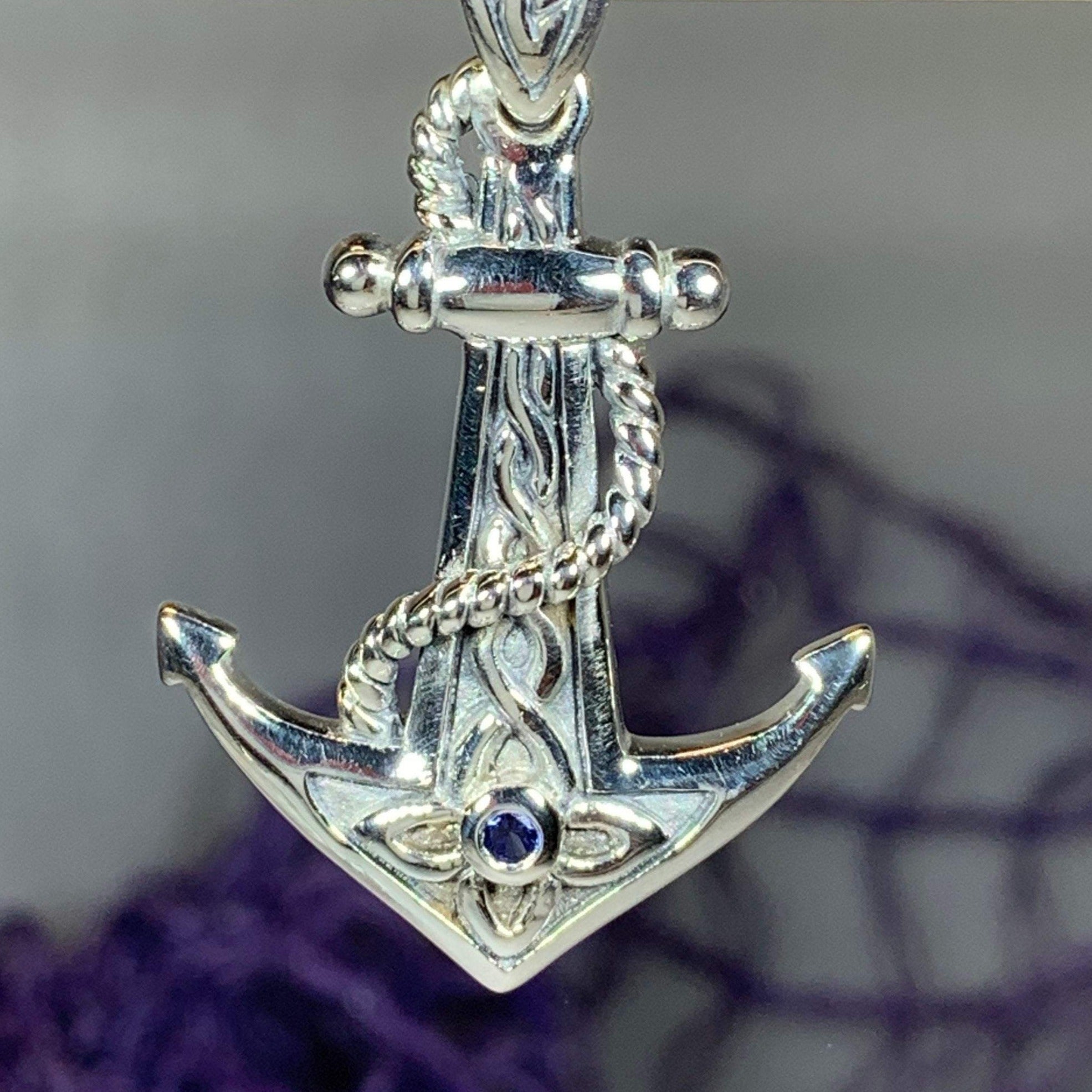 Sapphire Anchor Necklace - Sterling Silver – Celtic Crystal Design