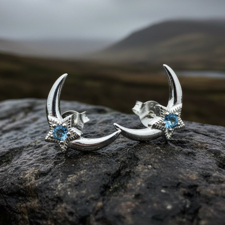 Moon & Stars Post Earrings in sterling silver