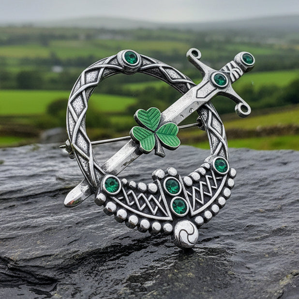 Large Irish Shamrock Shield Kilt Pin — view 7
